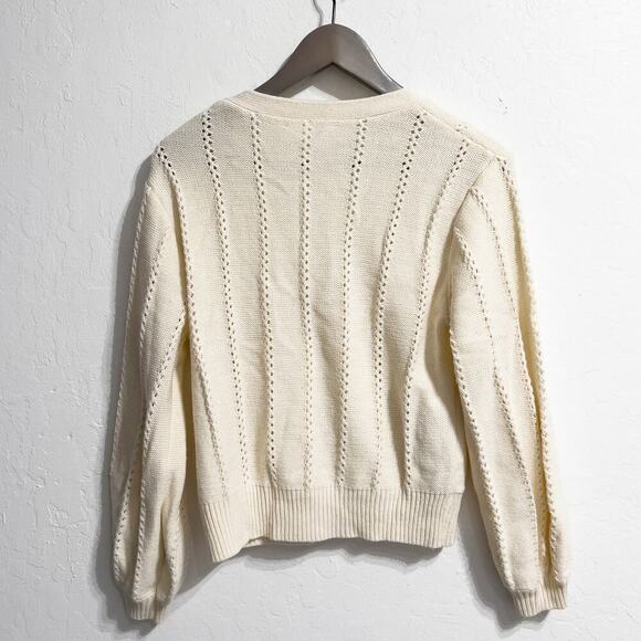 Astr Sweater Medium Knit Cross Front Wrap Balloon Sleeves Cream Ivory - Picture 2 of 6